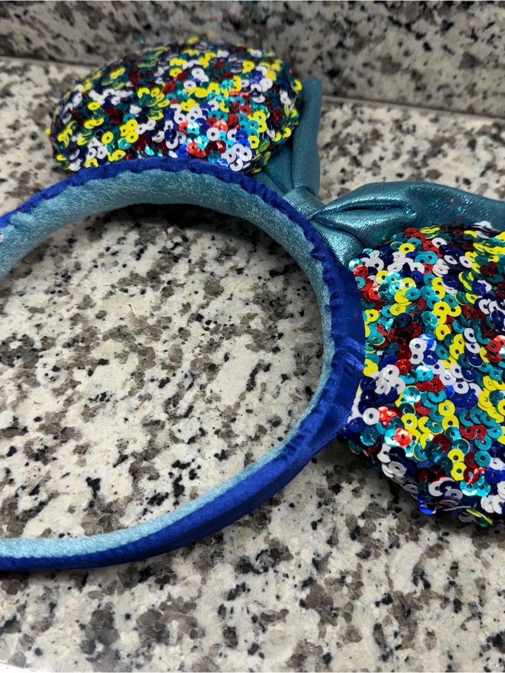 Disney Parks 2022 Sequin Minnie Ears Headband Rainbow Blue Bow Retired Rare